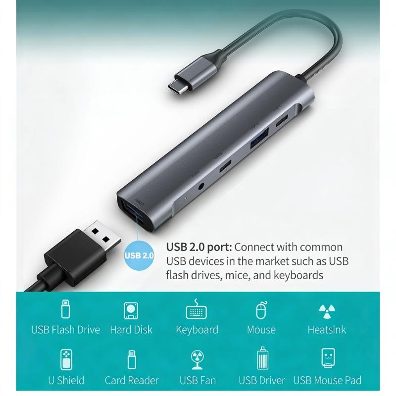 Aluminum Alloy USB C Adapters Supports 4K HDTV 60WPD Fast Charging And Multiple Port Expansion