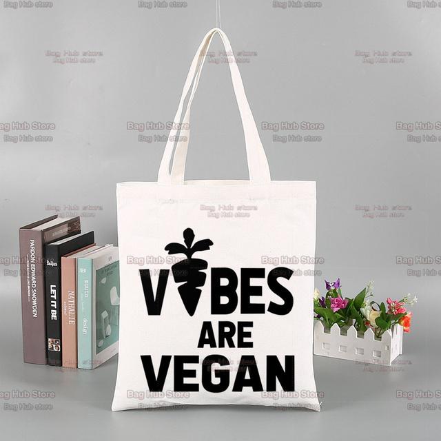 Vegan Funny Kawaii Vintage Funny Shopping Bag Graphic Tote Harajuku Women Canvas Shoulder Bag Female Ulzzang Eco Large-Capacity