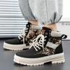 [Trendy High-Top Sneakers] Trendy High-Top Casual Sneakers - Men's Lace-Up Boots with Furry Collar & Side Zipper, Durable for Outdoor & Casual Attire