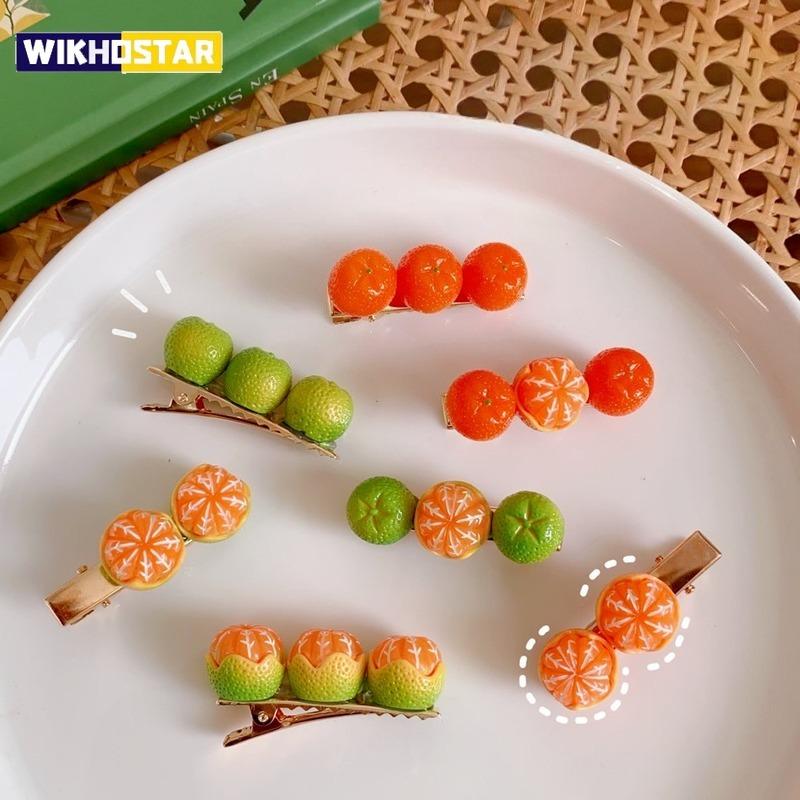 Creative fun half-peeled orange hairpin cute girl side clip Japanese fruit word clip duckbill clip net red hair accessories