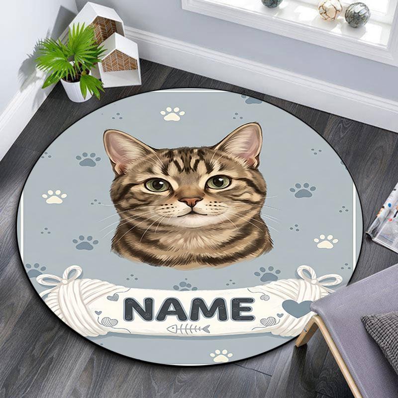 Custom Name,Cute Cat Portrait Series pattern round rug,Carpet Rug for Living Room Bedroom Playroom ,Non-slip Floor Mat,Holiday Gifts and Birthday Gift