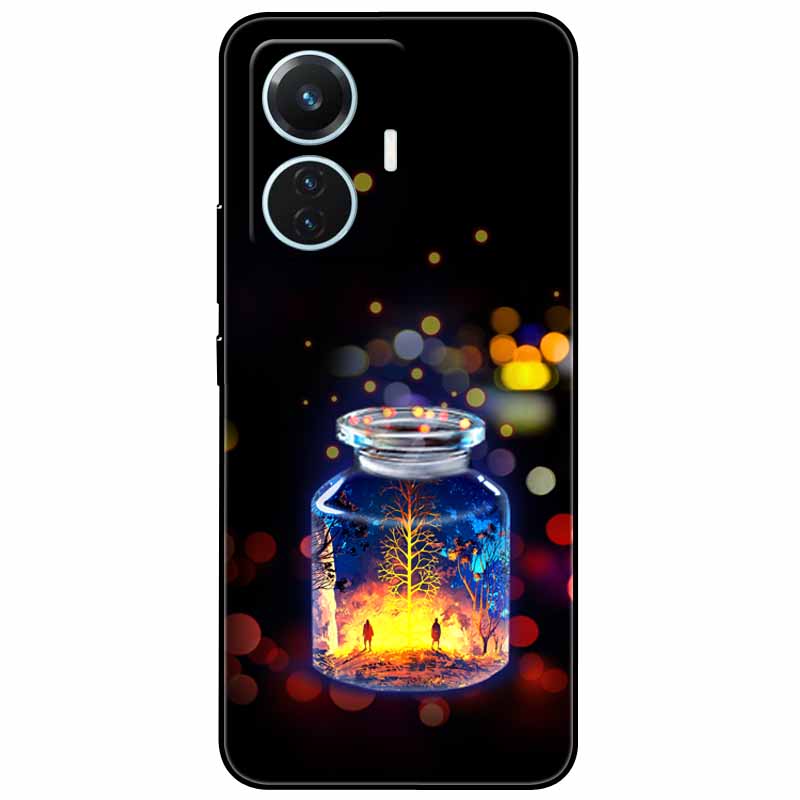 For Vivo T1 4G Case V2153 Covers TPU Black Silicone Starry Moon Cover for Vivo T1 44W Case Shockproof Soft X100 Pro Shells