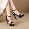 Patent Leather Peep-Toe Stiletto Heels - 12cm One-Strap Platform Sandals for Women