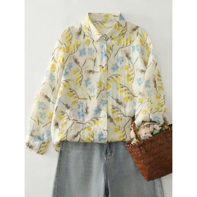 Retro Printed Shirt for Women Autumn Temperament Elegant and Fresh Long-sleeved Cardigan Versatile andTop
