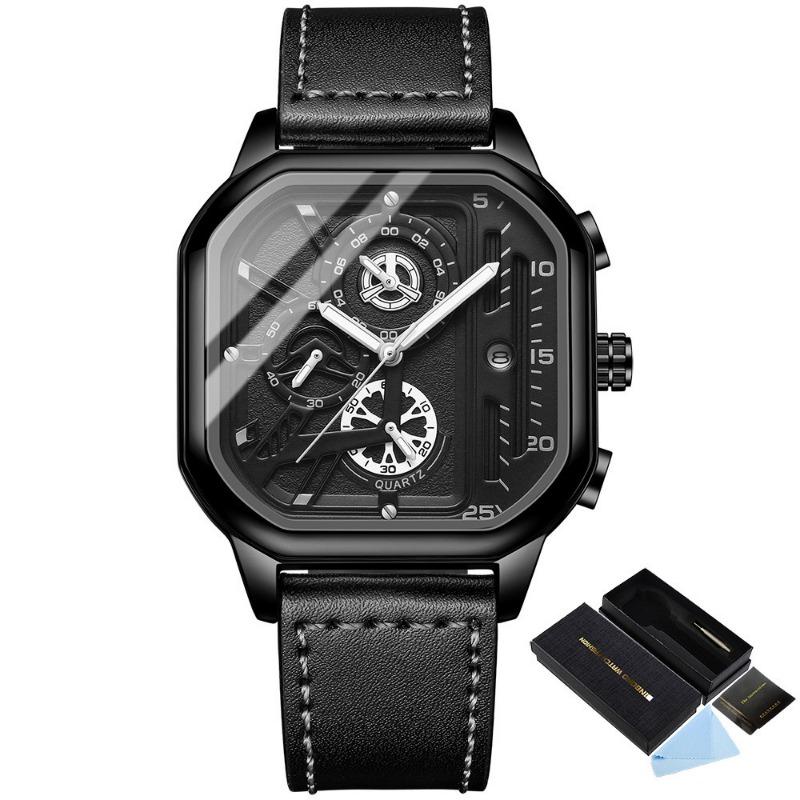 Top Brand Fashion Trend Square Double Display Electronic Watch Binbang Men's Student Waterproof Steel Band Watch Belt Quartz Watch