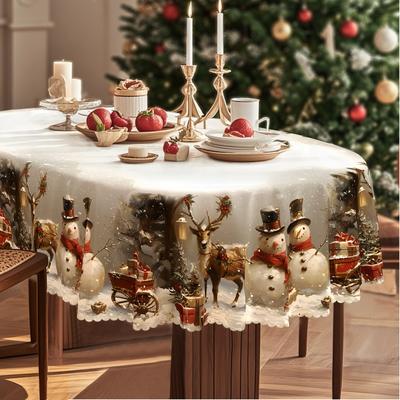 Christmas Tablecloth - Vintage Snowman, Indoor/Outdoor Party, Home, Dining Decor Holiday Decoration
