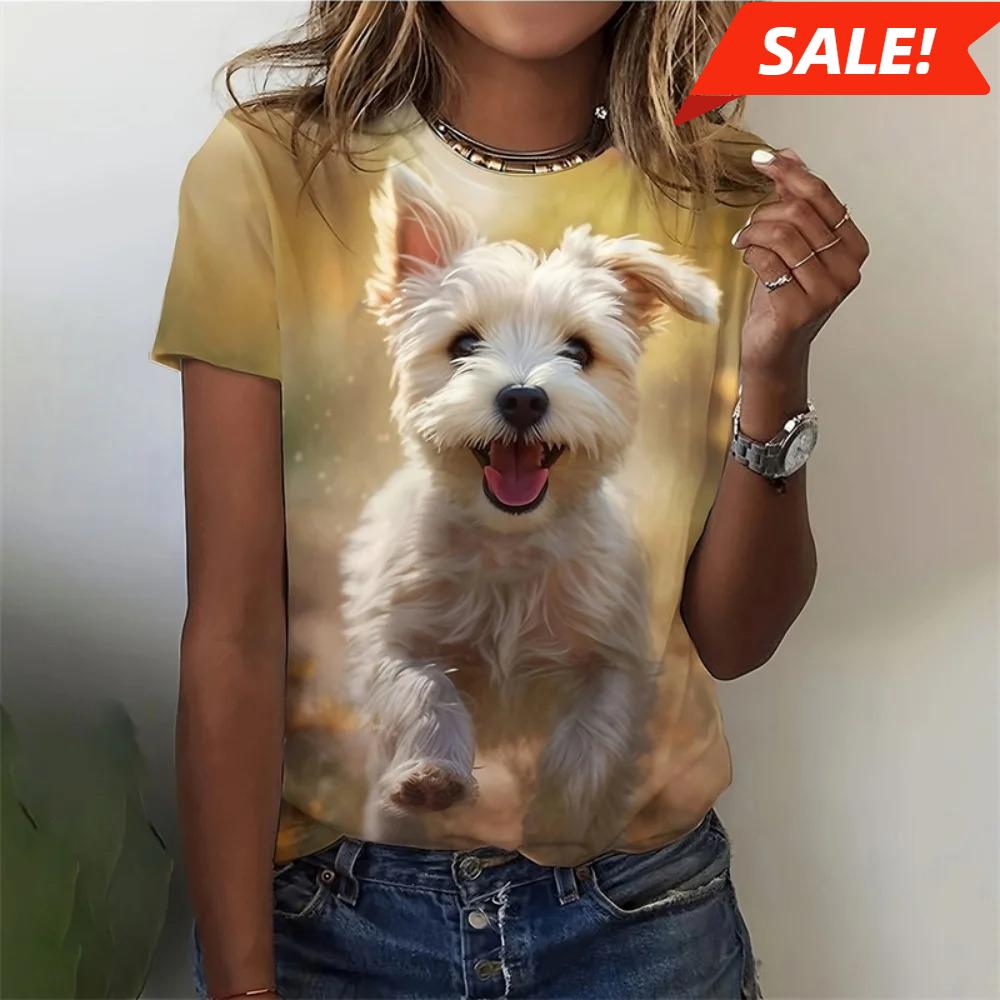T-shirt For Women Funny 3d Printed Kawaii Cat Dog Animal Graphic Tees Summer Casual O-neck Tops Short Sleeve Loose T-shirts