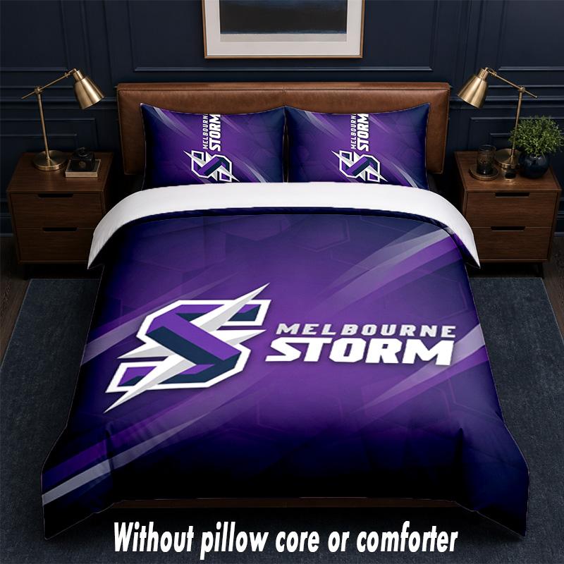 Melbourne Storm Design Bed Bedding Set 1 Duvet Cover + 2 Pillowcases Soft Breathable Household Bed Linens
