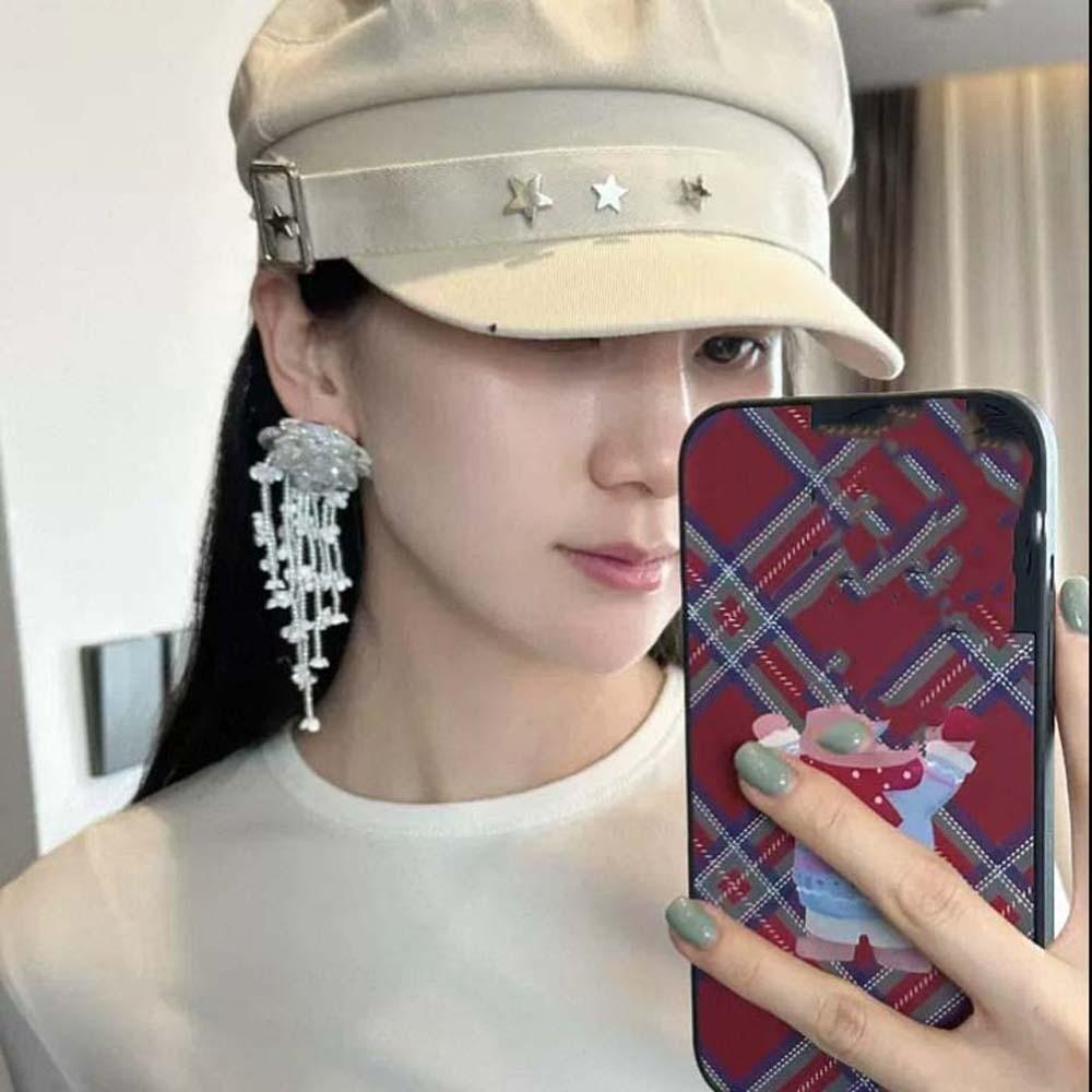 Rhinestone Floral Tassel Earrings Zinc Zinc Alloy Long Ear Drop Elegant White Flower Earrings  Party