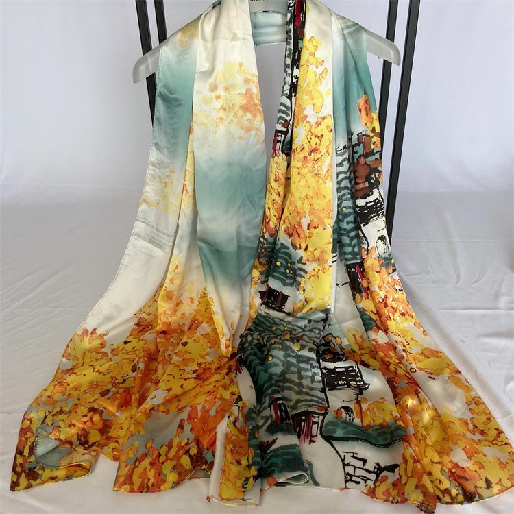 New Autumn Women's Satin Printed Imitation Silk Scarf Korean High-end Fashion Versatile Silk Scarf Decorative Shawl