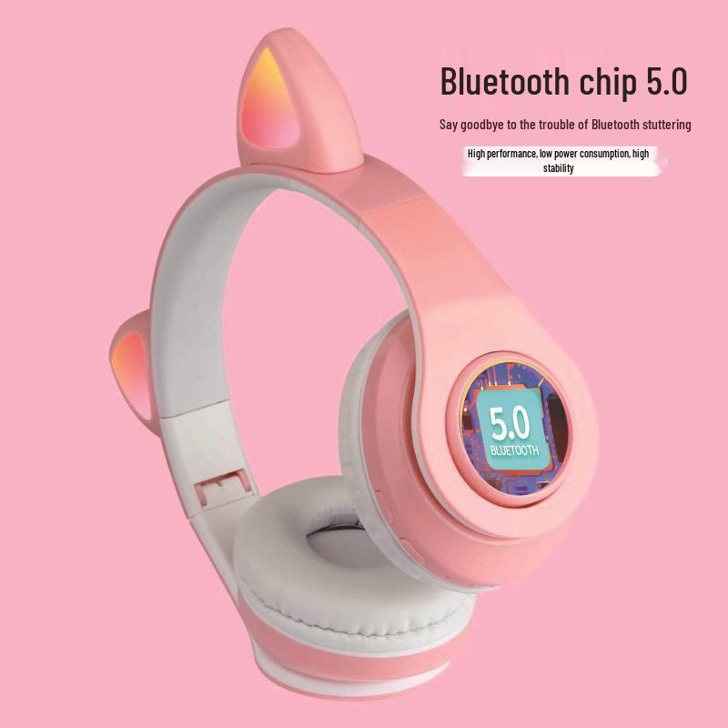 RGB Cat Ear Headband Bluetooth Gaming Headset with Wired Option