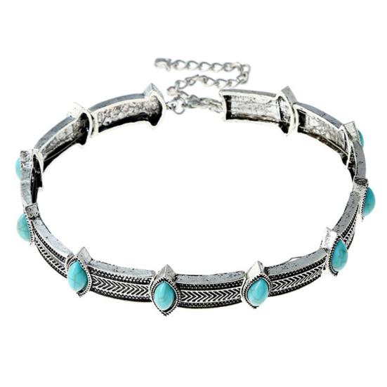 Vintage Style Women Faux Turquoise Collar Choker Bohemian Statement Necklace