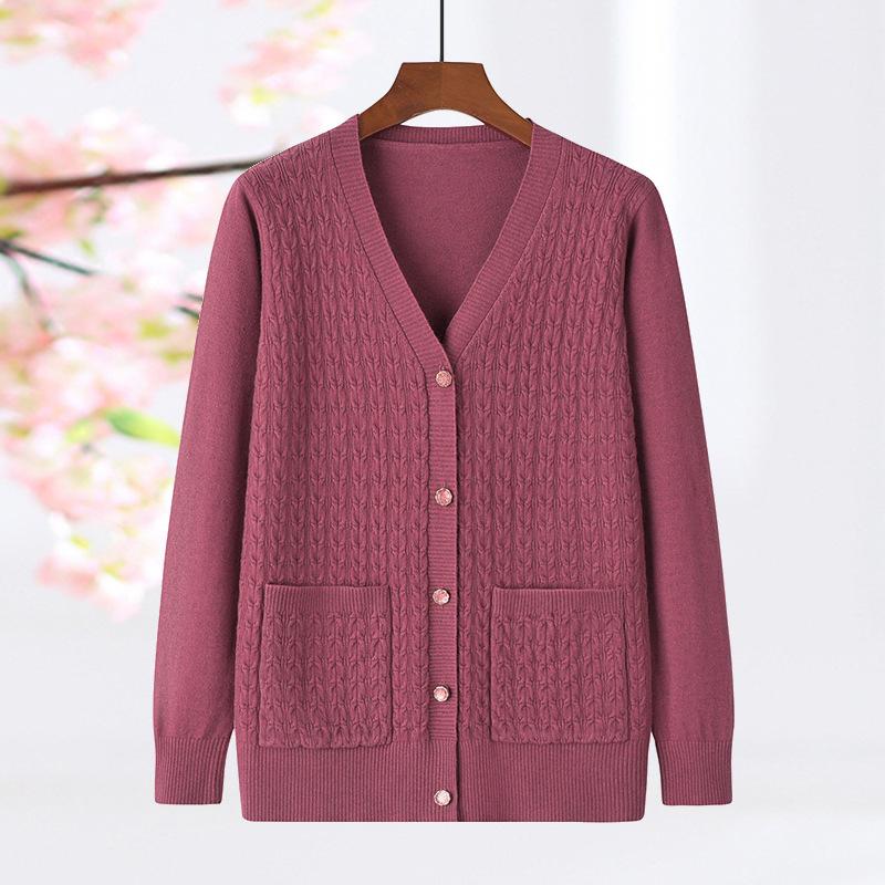 

Autumn V-neck Knitted Cardigan Middle-aged Ladies Loose Large Size Sweater Top XXXL синій