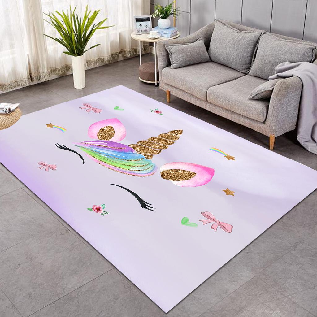 Cute Unicorn Carpet Cartoon Magical Animal Indoor Floor Mat Colourful Floral Area Rug for Kids Girls Living Room Decor Doormat