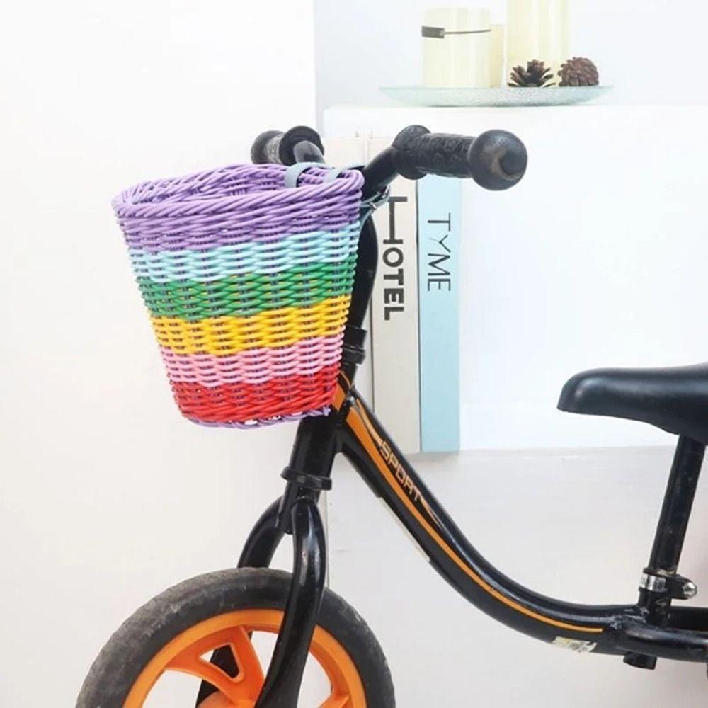 Removable Bike Woven Baskets Colorful Rattan Storage Basket Rattan Bicycle Basket  Outdoor