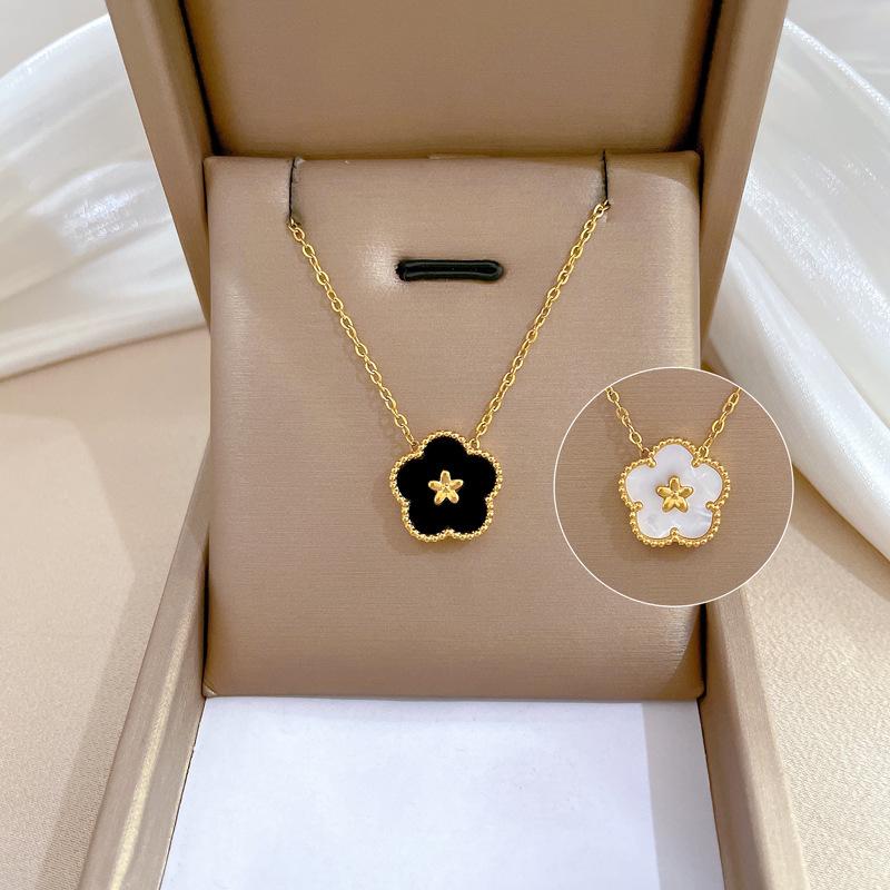 Five-Leaf Flower Double-Sided Minimalist Wind Furnace Real Gold Necklace Female Collarbone Chain With