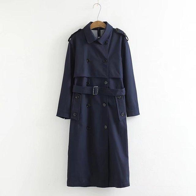 Women Casual Solid Color Double Breasted Outwear Fashion Sashes Office Coat Chic Epaulet Design Long Trench