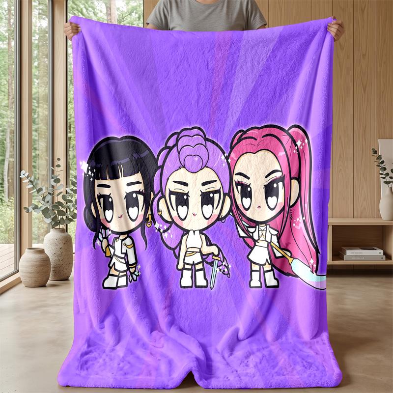 Kpop Demon Hunters Trykt Flanell Kastepledd Mykt Varmt Lettvekts Helårspledd for Sofa Seng Camping Hjemmeinnredning Julegave