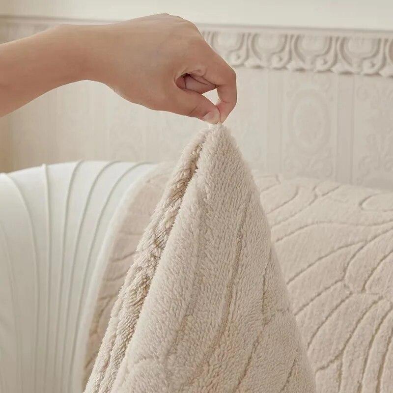 Winter Plush Sofa Cushion with Cat Sense Cream Thickened Non-Slip Cover Simple Modern Solid Cushion for Cozy Home