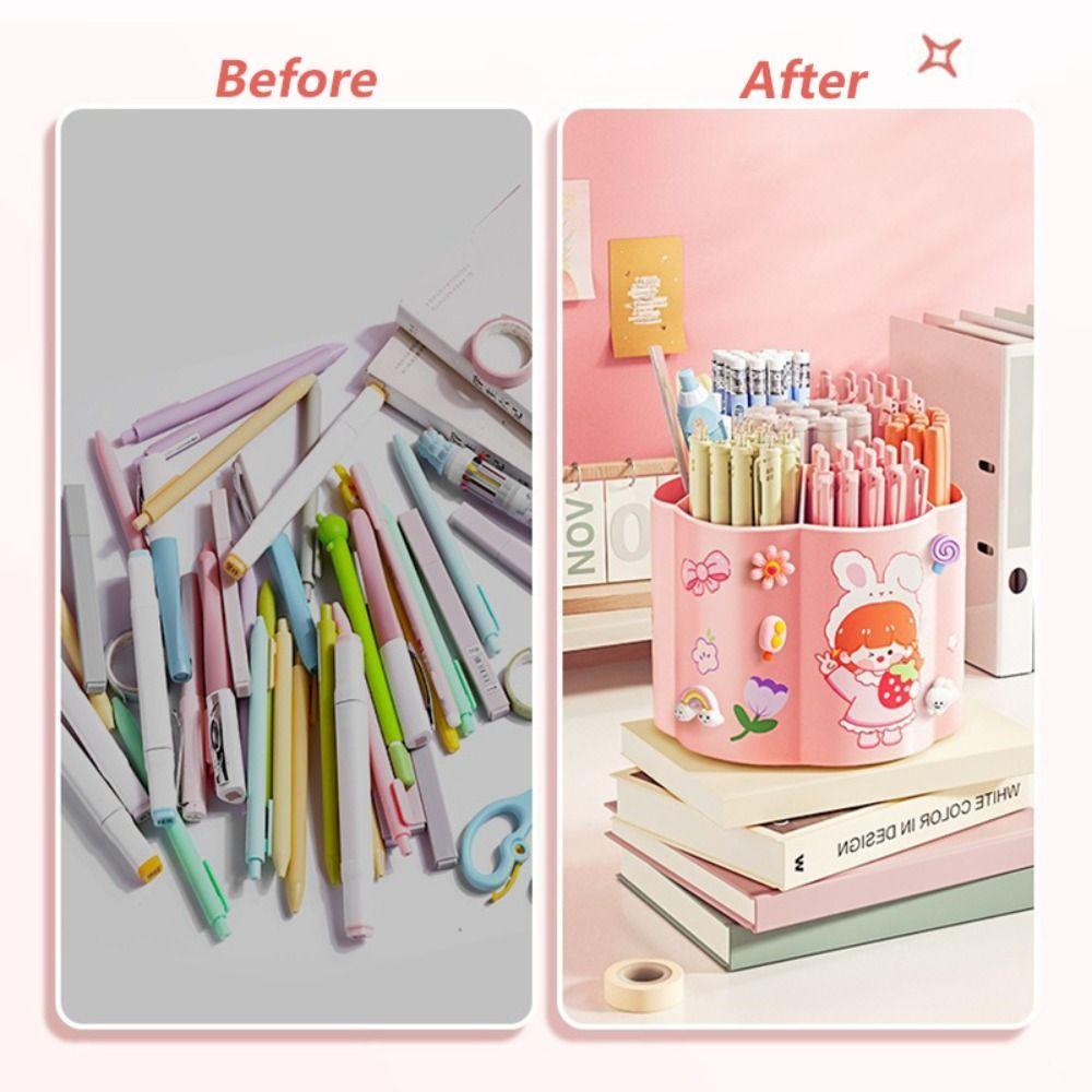 Plastic Pen Holder 360 Degrees Rotating Pencil Storage Box Stationery Pen Barrel  School Office