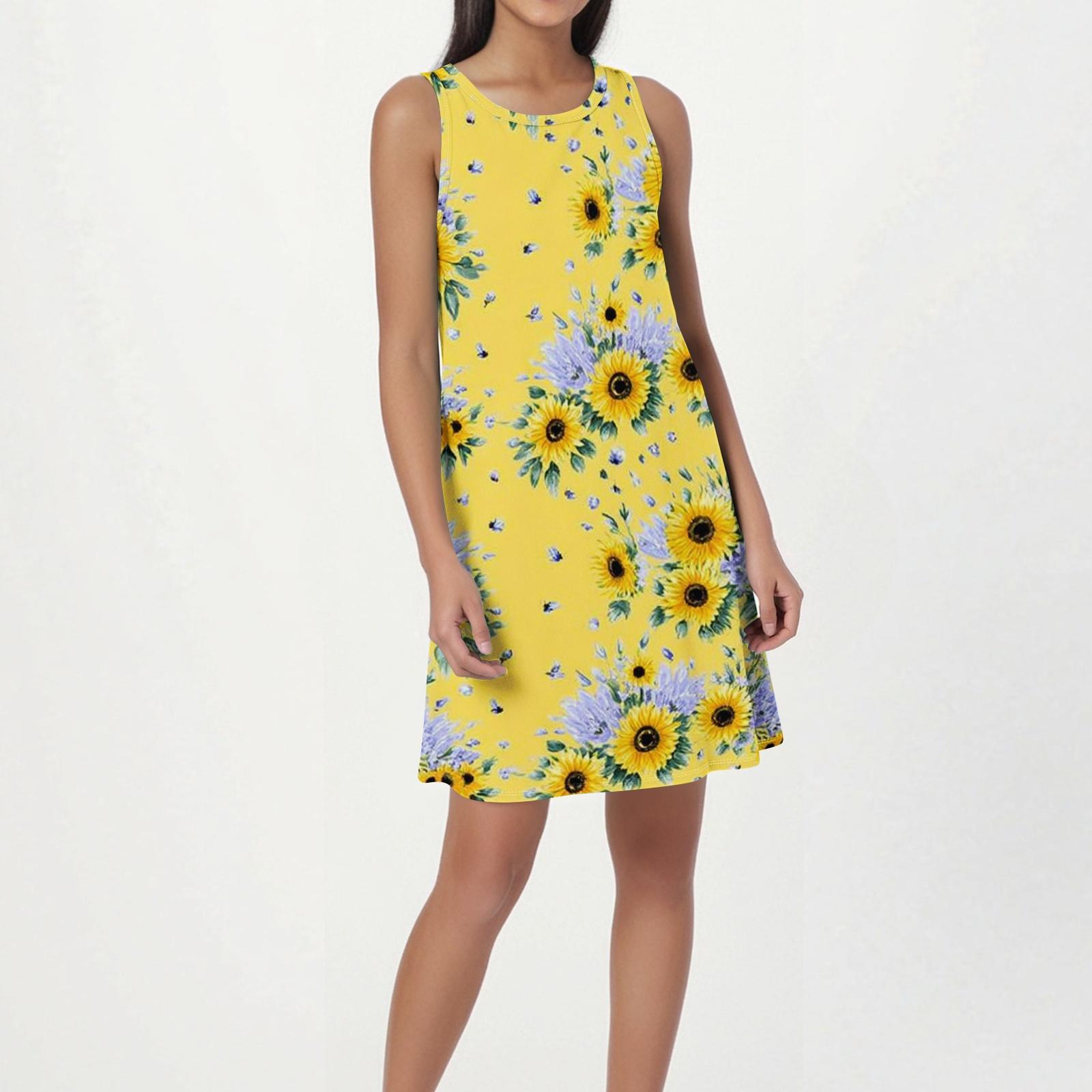 

Sleeveless Floral Print Casual Dress with Pockets Relaxed Fit Summer Sundress Lightweight Fabric Crew Neck Design XXL
