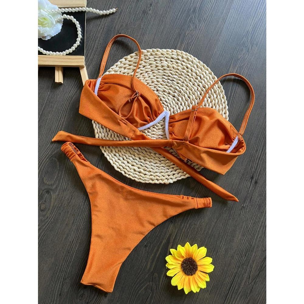 Sexy 3D Blumen Bikini Set 2025 Damen Schwarz Weiß V Bügel Unterbrust Micro Mini Badeanzug Strand Badeanzug Plissee String Bademode