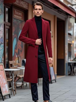 Męski Płaszcz Wełniany 2025 - Brytyjski Klasyk, Business Casual, Dostępny w Rozmiarach Europejskich i Amerykańskich, Elegancki Długi Design za Kolano
