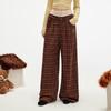 unifree Brushed Plaid Faux Two-Piece Straight-Leg Trousers