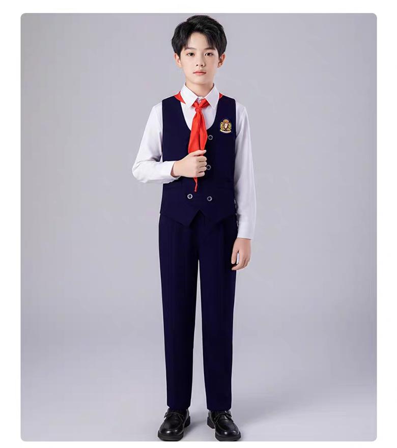 Children's Patriotic Choir Costumes - Boys & Girls Blue Outfits with Red Scarf for Recitation Competitions