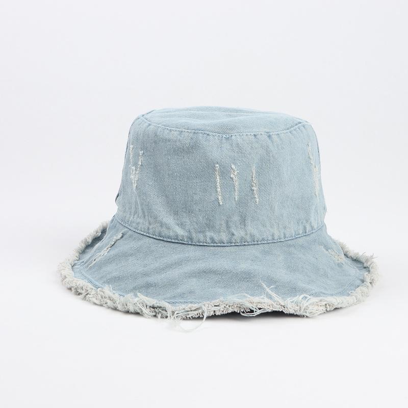 Klobouk Bucket Hat - Lehký, S patinou, S roztřepeným lemem, Neformální sluneční klobouk rybářského typu pro ženy a dívky - Modrá džínovina praná, Ideální pro venkovní aktivity