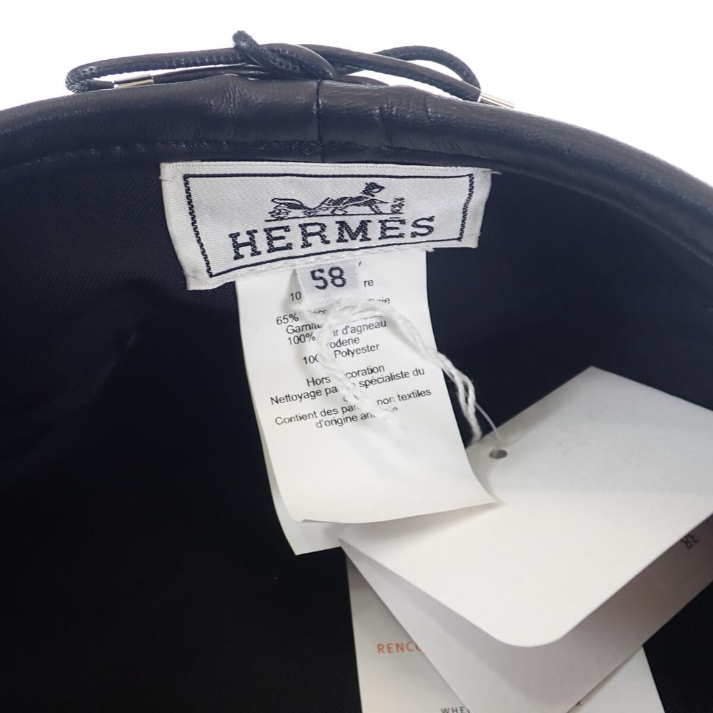 HERMES  H212010N_GF58 58  beret CHARBON/gray cashmere/leather Women
