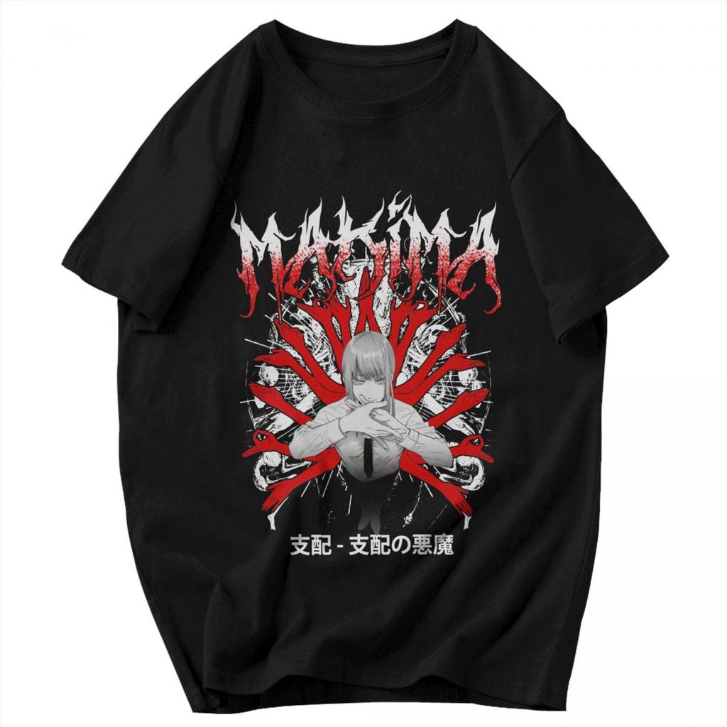 Men T Shirt Anime Chainsaw Man Makima Cotton Y2K Graphic Quality Unisex Tops T Shirts