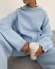 2025 Fall/Winter Women's Casual Set: Solid Color Loose Hooded Sweater with Elastic