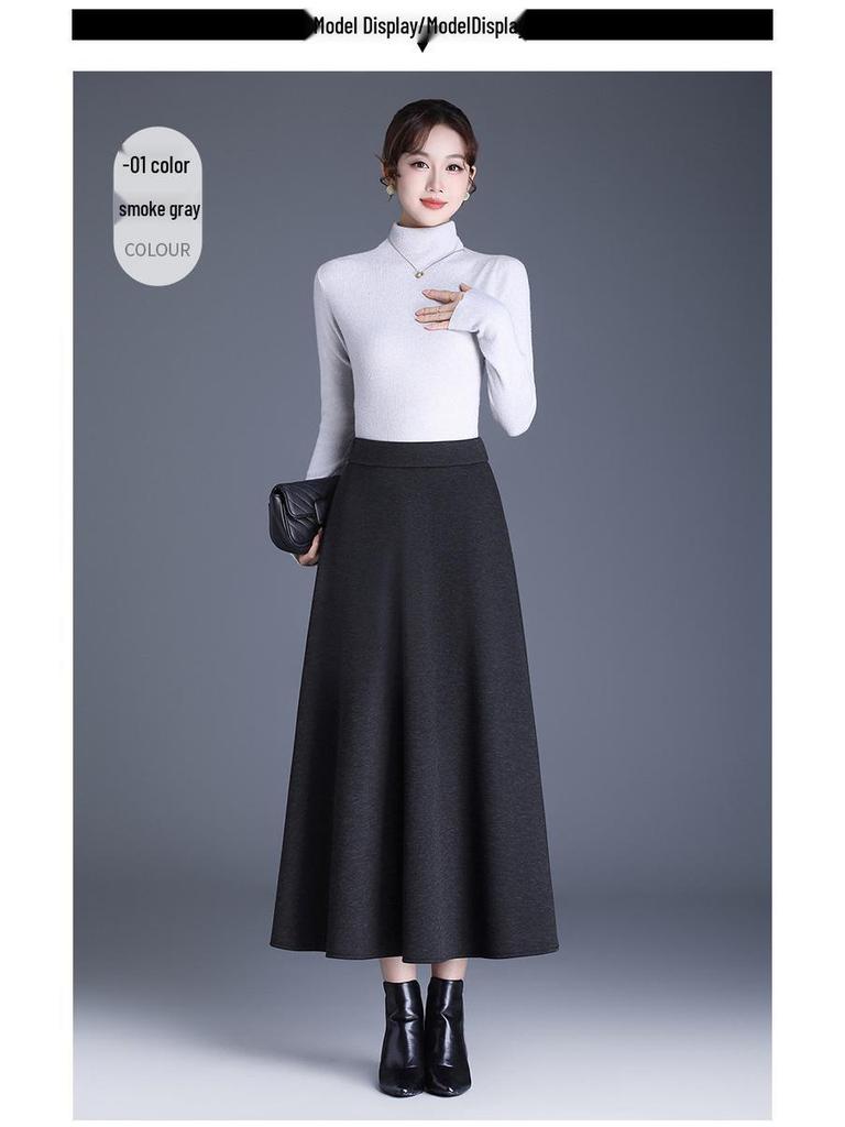 2025 Autumn/Winter Wool Cashmere High-Waisted A-Line Pocket Skirt, Mid-Length.
