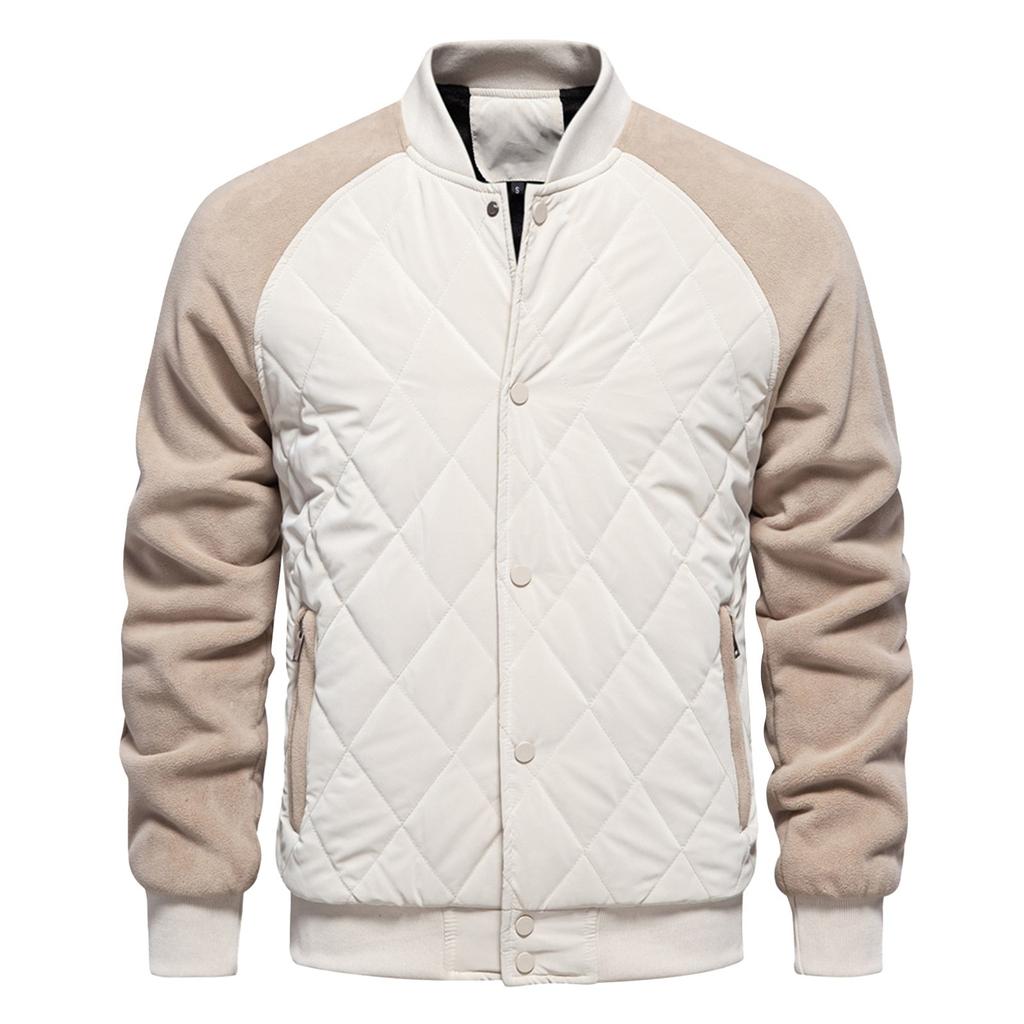 Men's Winter Solid Color Fleece Quilted Thickened Jacket Men's Casual Jacket Raglan Sleeve Jacket