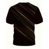 Herren Schwarzes 3D-Druck T-Shirt mit Goldenen Geometrischen Streifen – Lässiges Kurzarm-Sommer-Tee für Outdoor-Sport Rundhals