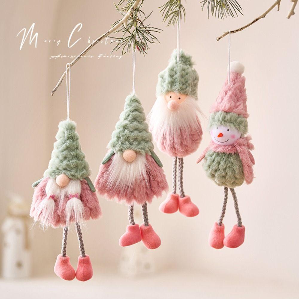 Pink Green Christmas Decorations Santa Snowman Doll Embellishment Hanging Pendants Doll Festival Accessories Xmas Tree Ornaments
