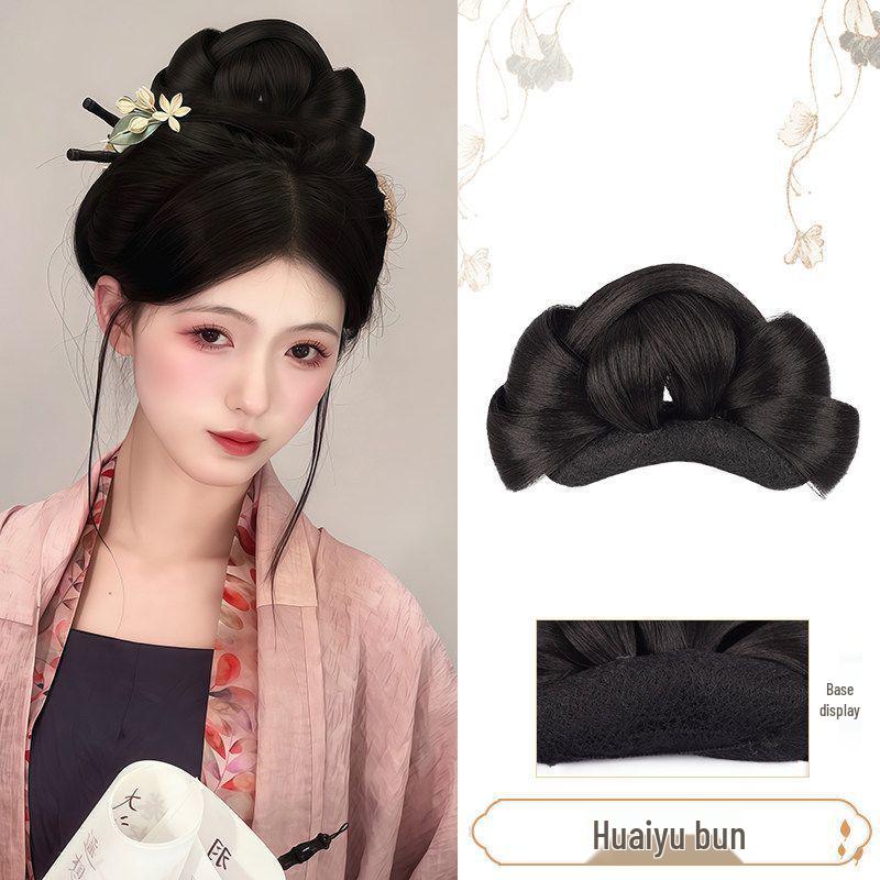Tang Style Hanfu Headdress Headband: Integrated Wig Bun for Easy Ancient Costume Hairstyle