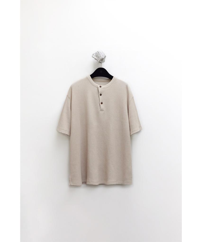 YOUTH Waffle Henley Neck H/S T-Shirt - Light Beige