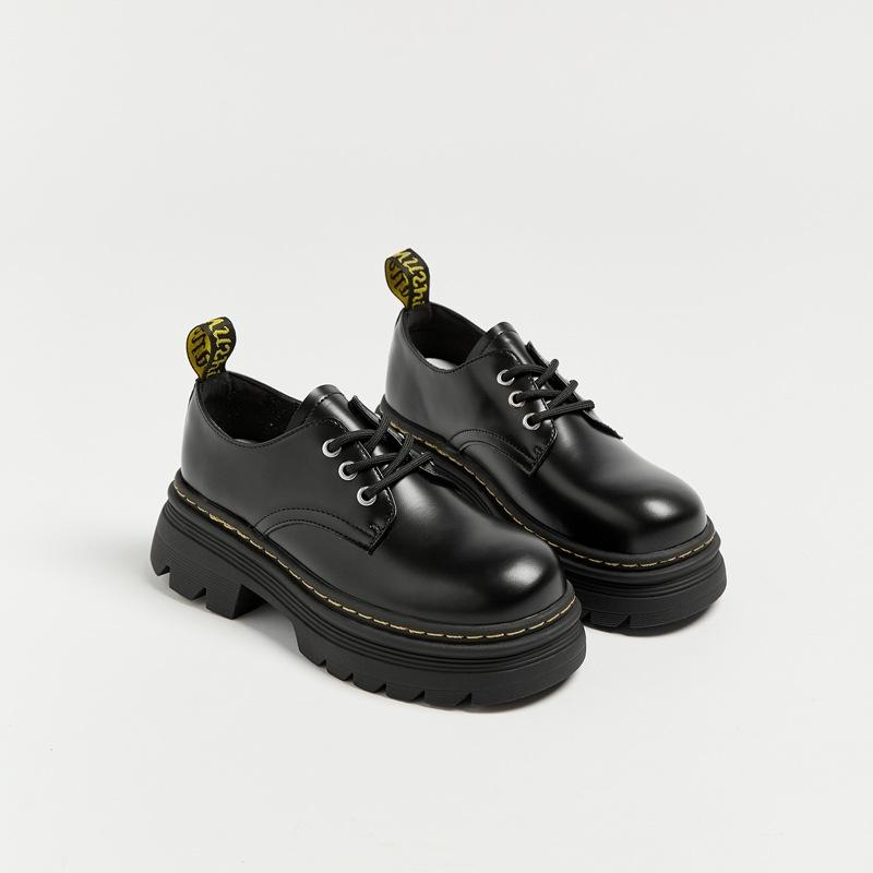 Platform Spring New JK College Style Small Leather Shoes Retro Black Lace-up Single Shoes