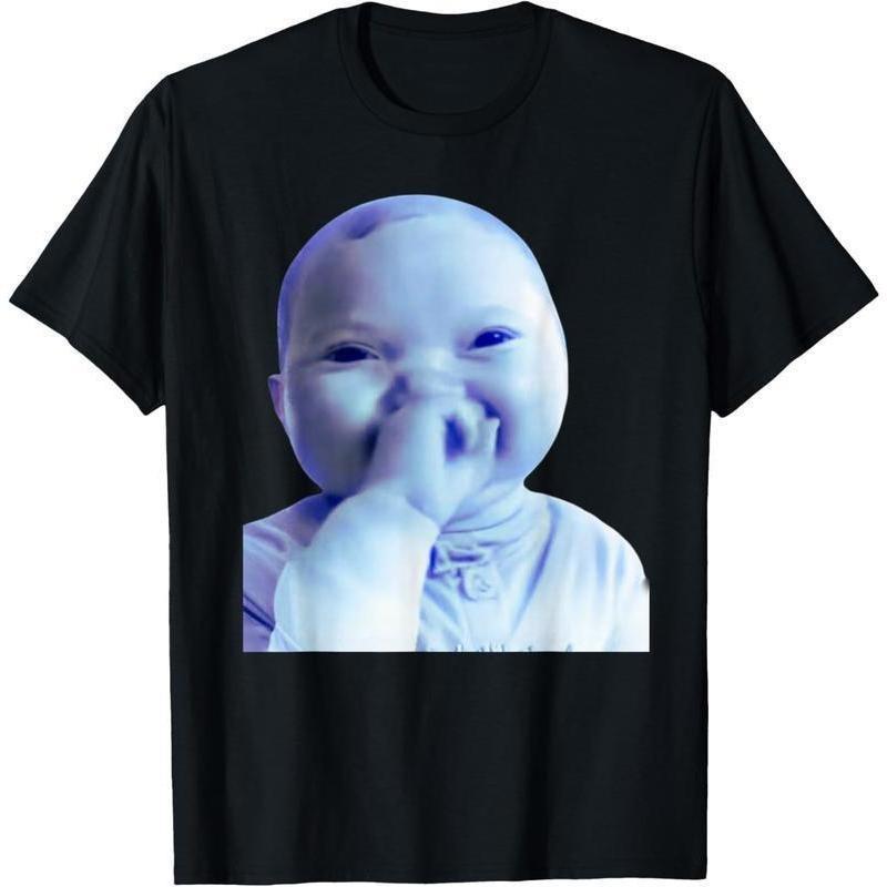 100% Cotton Funny AI Baby Holding Laugh Meme Trend T-Shirt S разноцветный