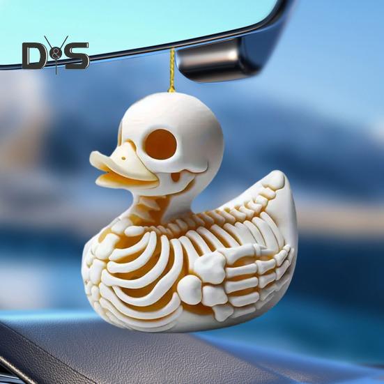 Skeleton Duck Car Mirror Hanging Ornament Cute Cat Charm Keychain Pendant Acrylic Rearview Mirror Accessories for Women Girls Halloween Decoration