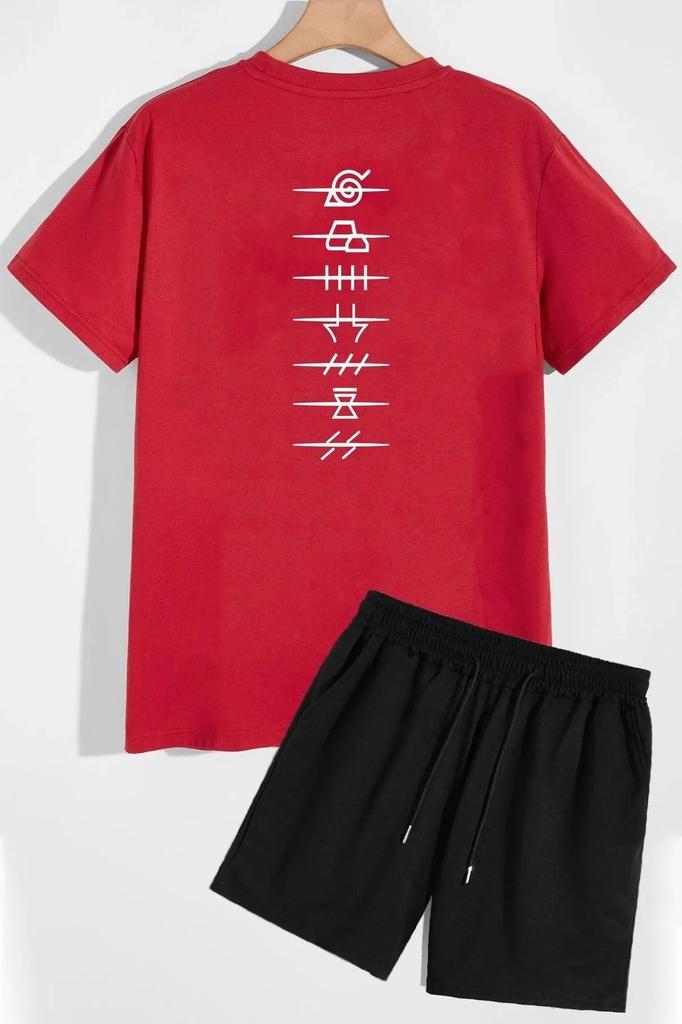 Women's Style Big Size Under-Upper Team Unisex Black Oversize Crew Neck Top And Bottom T-Shirt Double Set With Shorts