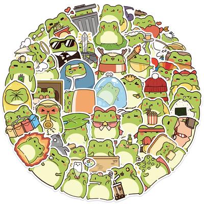50 Stück Vielseitige kleine Frosch-Aufkleber Cartoon Kritzel-Aufkleber für Notizbücher, Mobiltelefone, Gepäck und Wasserflaschen