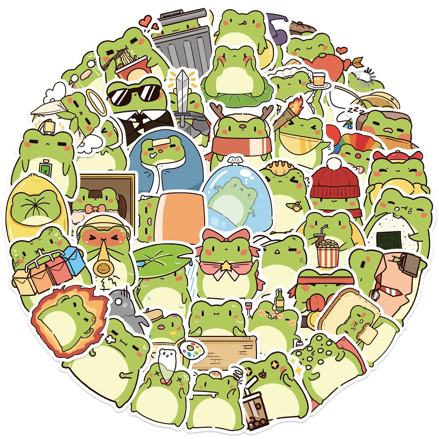

50PCS Versatile Little Frog Stickers Cartoon Doodle Stickers for Notebooks, Mobile Phones, Luggage and Water Bottles