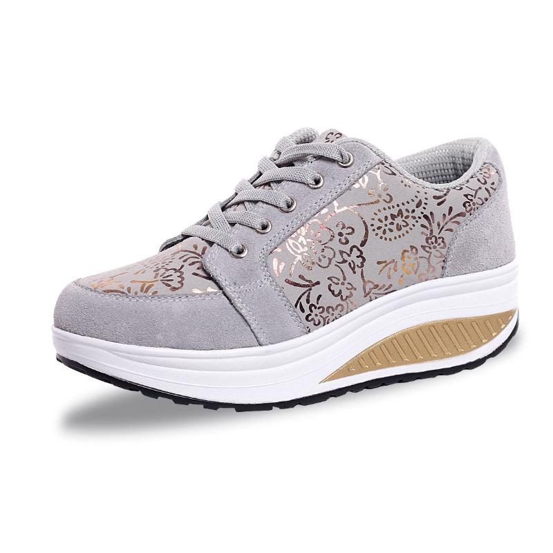 Nowe brązowe buty sportowe damskie typu rocking z klinem i miękkim dnem