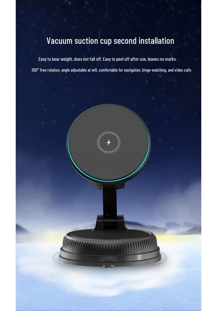 15W Magnetic Wireless Car Charger & Foldable Phone Holder with Suction Cup for Apple Devices
