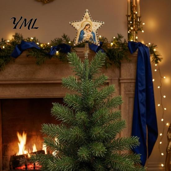 Christmas Tree Finishing Touches Christian Faux Pearl Art Topper Kit, DIY Faith Nativity Holiday Star Decor for Craft Decoration, Handmade Beaded