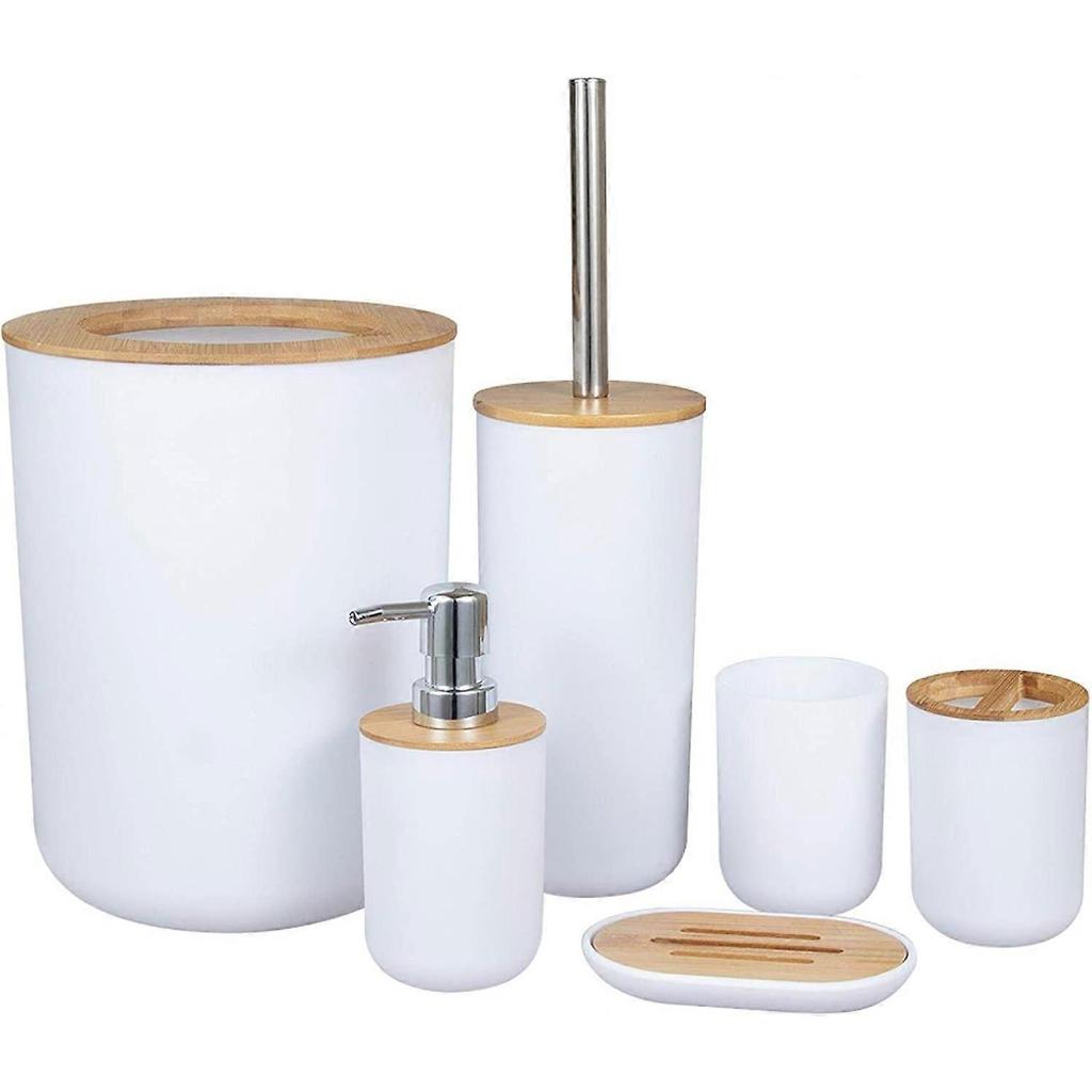 Bathroom Accessories Set - Bamboo Wood Bathroom Accessories Set, Toilet Brush, Soap Dispenser, Toothbrush Holder, Soap Dish