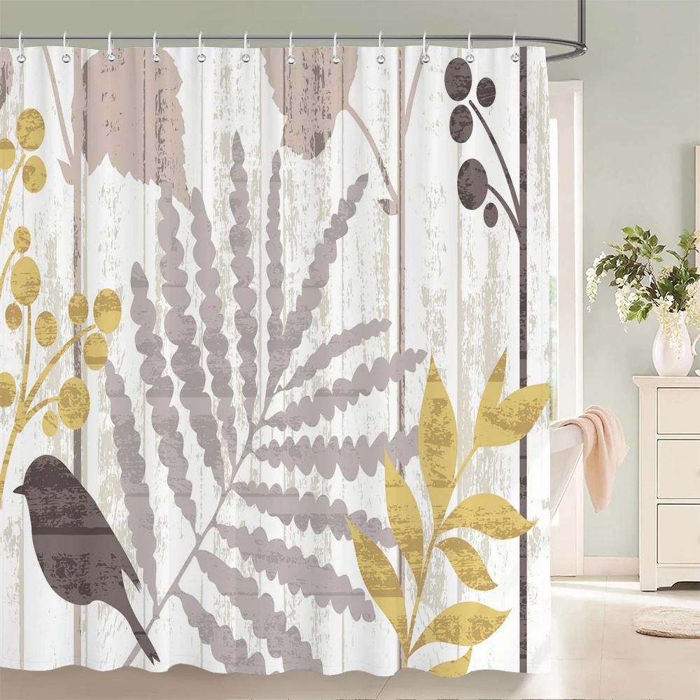 Tropical Plant Leaves Shower Curtain Nordic Minimalist Floral Bath Curtain Waterproof Fabric 3D Bathroom Curtains With Hooks